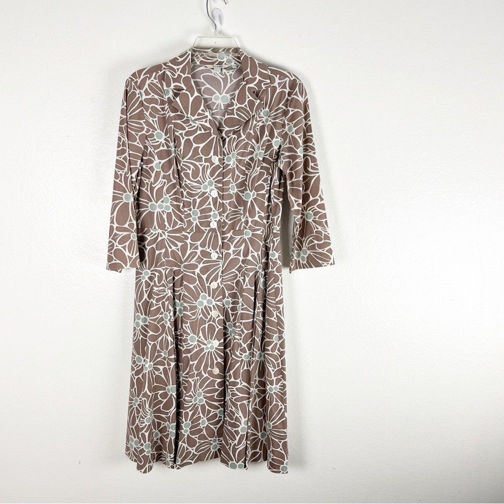 BODEN Riviera Brown Floral Front Button 3/4 Sleeves Pleated Dress, Size 6